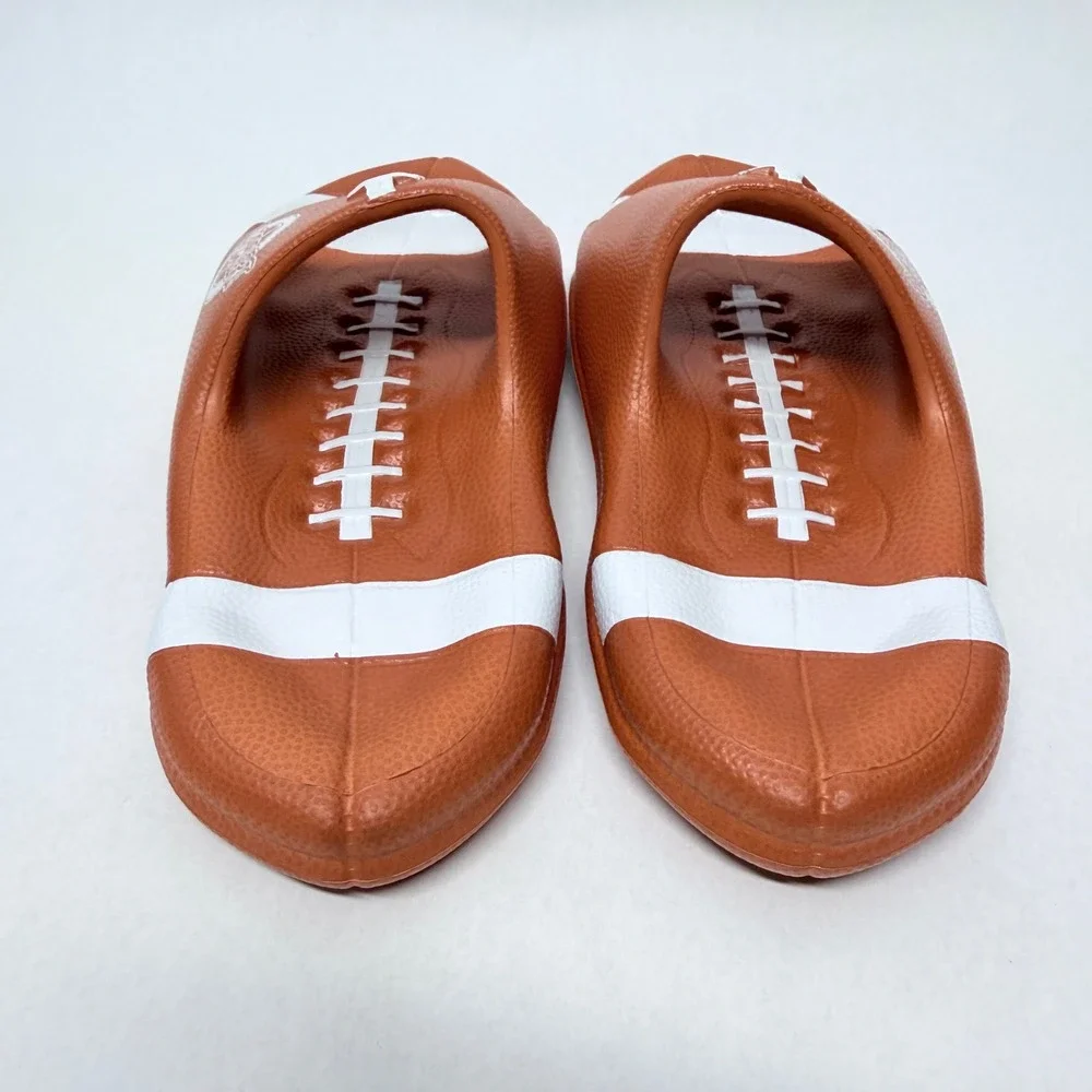 WNXURT Football Novelty Slide Sandals Brown White Sports Theme Unisex Size 7/7.5